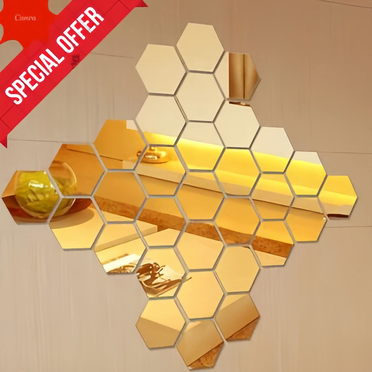 Stylish Hexagonal Mirror Wall Stickers | Durable & Elegant Home Decor Product