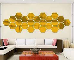 Silver and Golden Hexagonal Wall Stickers | Modern Home Decor Mirror