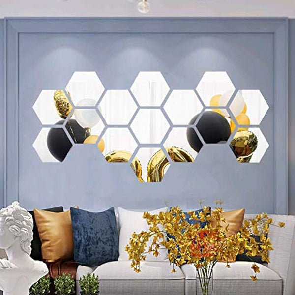 Silver and Golden Hexagonal Wall Stickers | Modern Home Decor Mirror