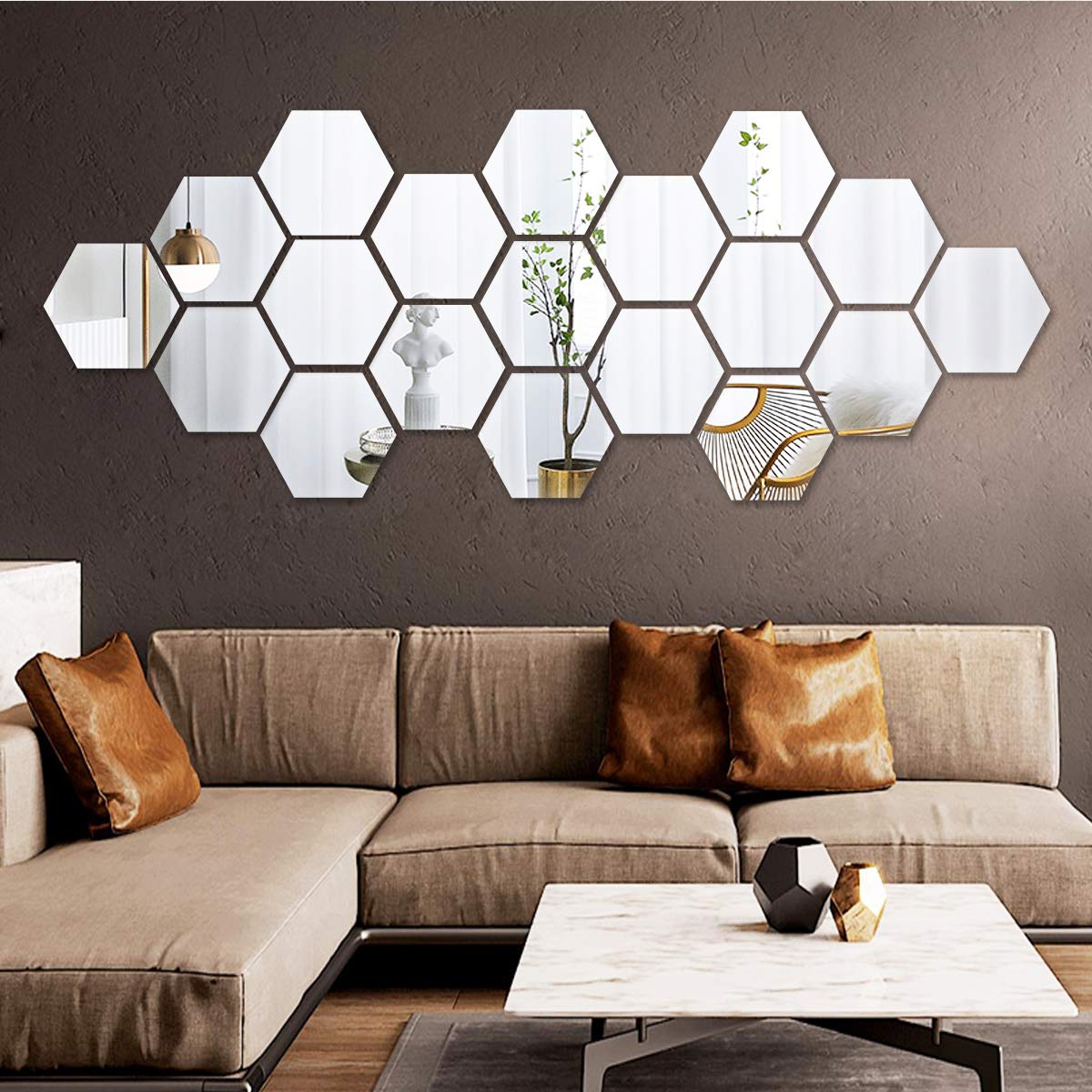 Silver and Golden Hexagonal Wall Stickers | Modern Home Decor Mirror